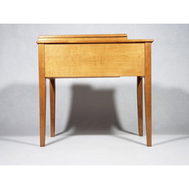 Camel Vintage Original Mid-Century Modern All Wood Maple Finish Sewing Machine Cabinet With Flip-Down Top & Pull Out Drawer For Sale - Image 8 of 14