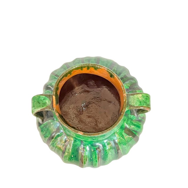 Vintage French Provincial Glazed Green Terracotta 2 Handle Pot With Lid For Sale - Image 13 of 16