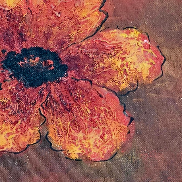 Mid 20th Century Vintage Red Flower Oil on Board Painting Wood Frame Signed "Harper" For Sale - Image 5 of 11