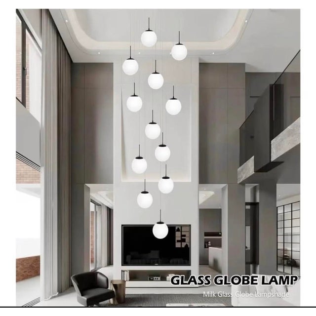 12-Light Black Mid Century Modern Globe Dangle Milky White Glass Pendant Chandelier - NEW IN THE BOX KoKo&Yukina 12-Light...