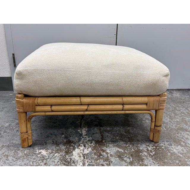 Cream Vivai Del Sud for Wicker Works Italian Bamboo Armchair + Ottoman, Vintage For Sale - Image 8 of 12
