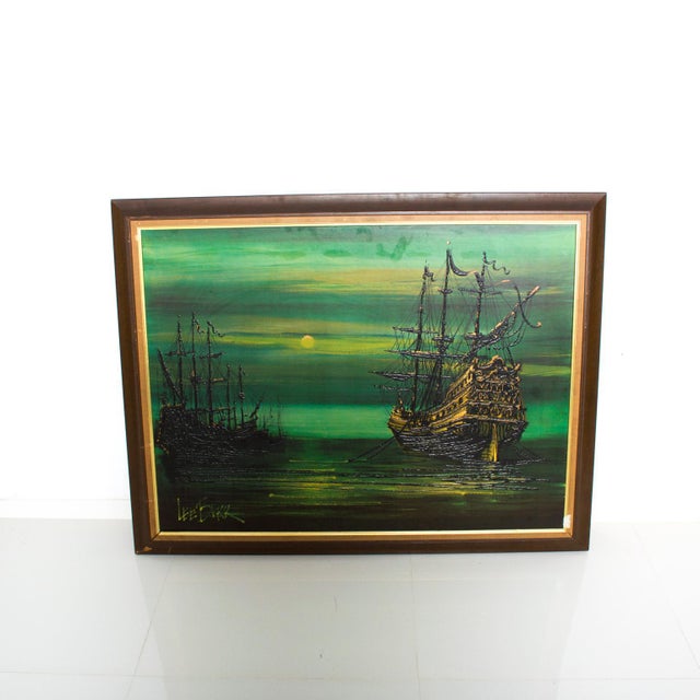 Paper Lee Reynolds Burr, Ships at Sea Mystic Galleons Painting, Vanguard Studios La For Sale - Image 7 of 7