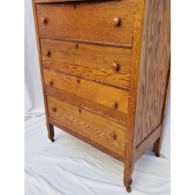 Antique Mission American Oak Highboy Dresser Chest With Mirror Chairish