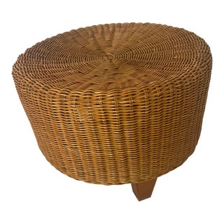 1970s Vintage Round Wicker Ottoman For Sale