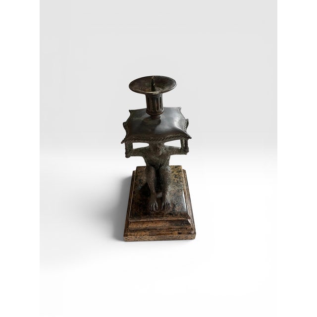 Vintage Bronze Finish Monkey Candlestick on Marble Base – Hollywood Regency Style For Sale In West Palm - Image 6 of 8