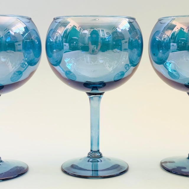 Late 20th Century Vintage Iridescent Blue Coupe Glasses - Set of 4 For Sale - Image 5 of 8
