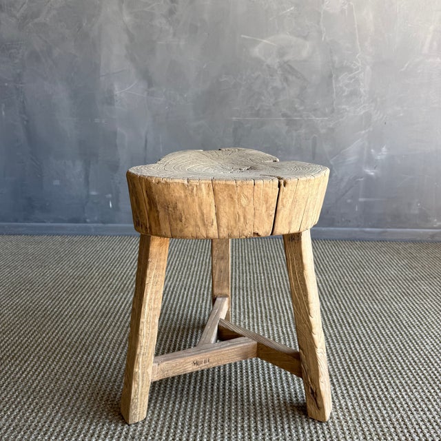 Wood Vintage Elm Wood Chop Block Table #J44 For Sale - Image 7 of 9