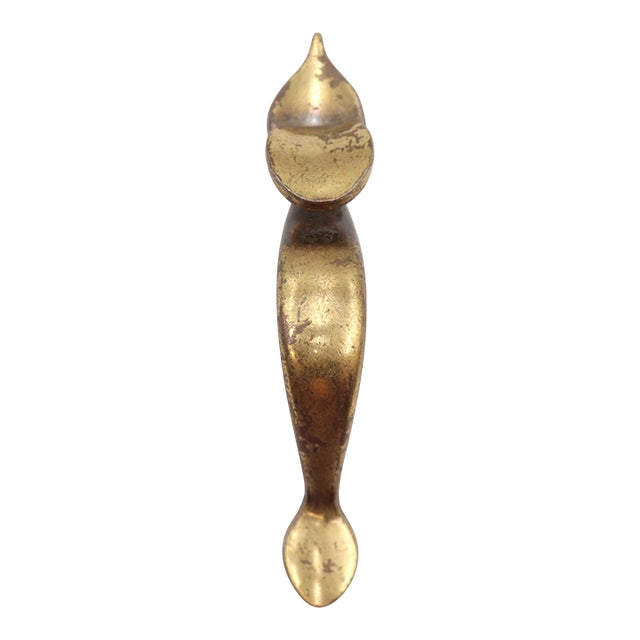Vintage 4.75 In. Vertical Colonial Brass Cabinet Pull For Sale