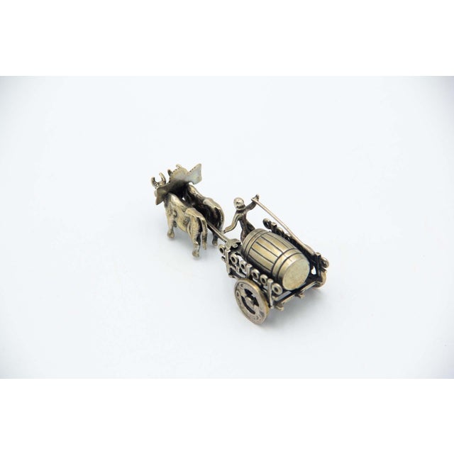 Miniature Silver Wagon Pulled by Oxen, in Good conditions. Designed 1950 to 1959