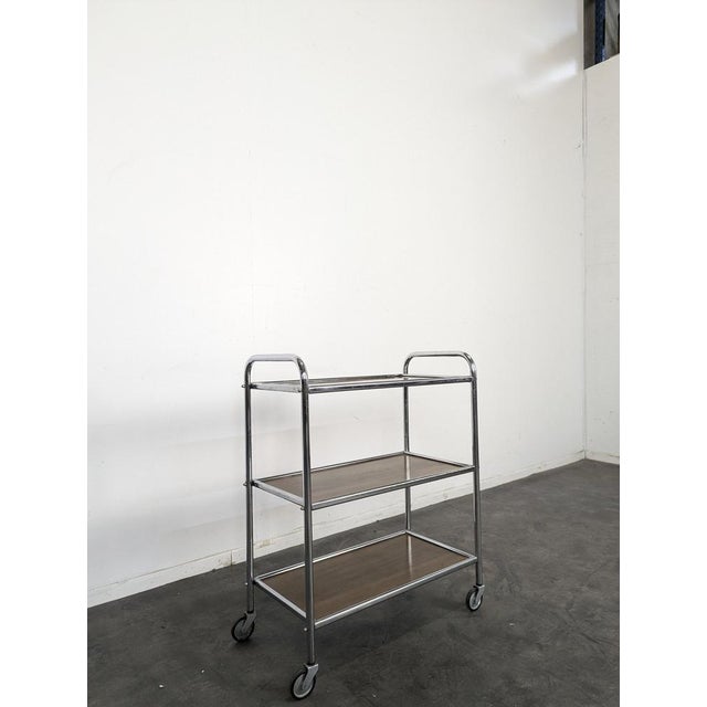 Rolling Wooden and Metal Serving Cart, 1970s, in Very Good conditions.