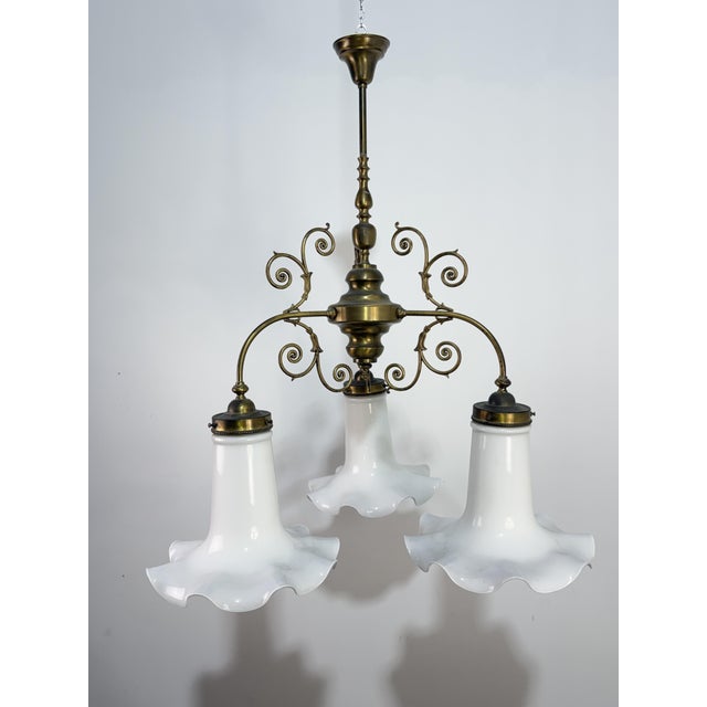 Three-Light Liberty Style Pendant Light in Opal Glass, 1960 For Sale - Image 3 of 18