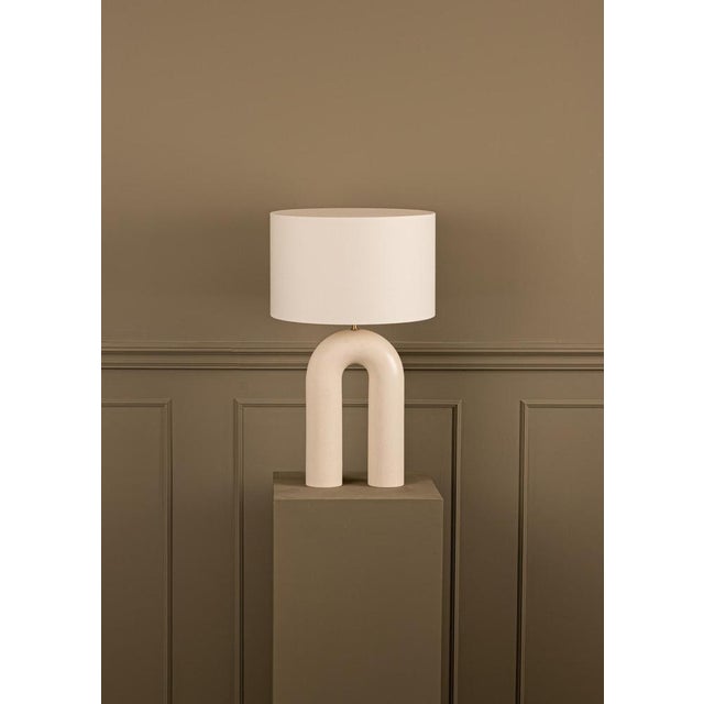 Gold Ecru Ceramic Arko Table Lamp with Grey Olive Lampshade by Simone & Marcel For Sale - Image 8 of 17