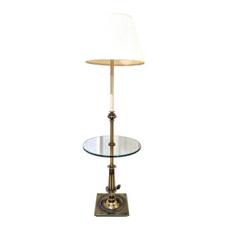 Vintage Mid-Century Modern Stiffel Brass Floor Lamp With Integrated Glass Table For Sale