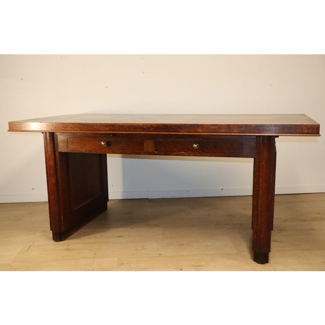 Modern Art Deco Oak Desk, 1940 For Sale - Image 9 of 18