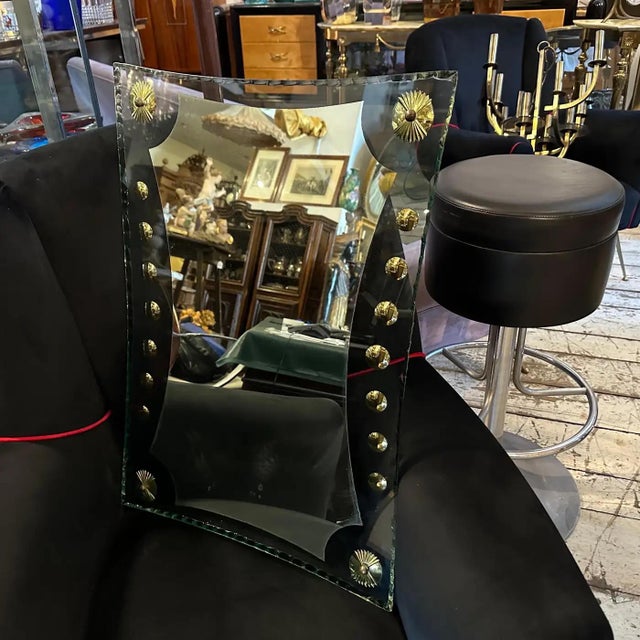 1950s Mid-Century Modern Verde Nilo Glass and Brass Wall Mirror by Cristal Arte For Sale - Image 11 of 12