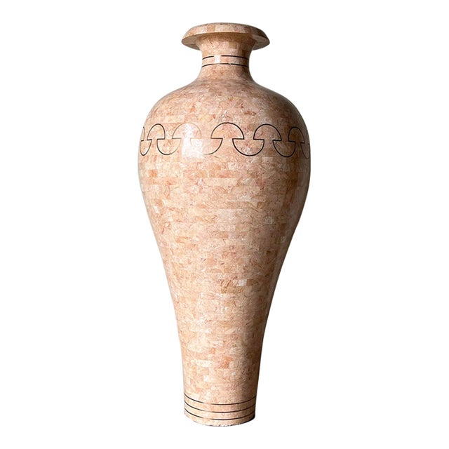 Overscale Maitland Smith - Style Tessellated Stone and Brass Inlaid Floor Vase/ Sold For Sale