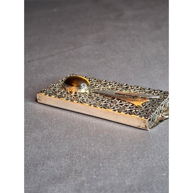 Vintage Israel Sterling Silver 925 Filigree Mezuzah Case Tiger's Eye Stone Judaica For Sale - Image 13 of 18