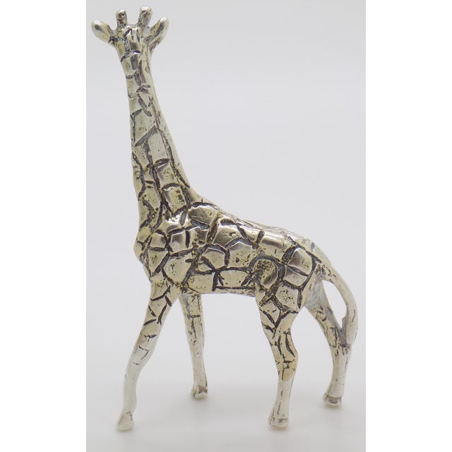 Vintage Italian Handmade Genuine Silver Giraffe Figurine Large Miniature Vicenza 800 Continental Silver Animal Sculpture Cabinet Curiosity For Sale - Image 4 of 9