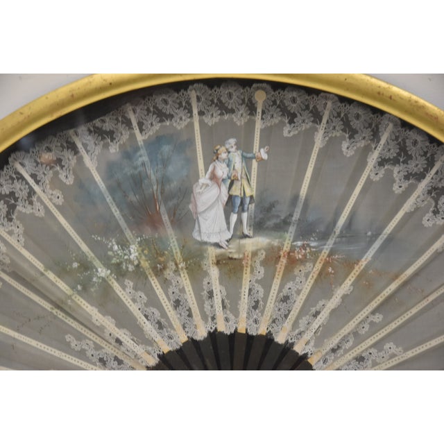 Textile Large Hand Painted Framed Antique Fan For Sale - Image 7 of 8