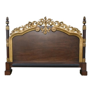 Ornate Italian Style King Size Headboard W/Gold Details For Sale