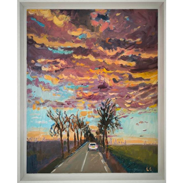 Wood Linda Clerget, Stormy Sky on Favorite Road, Oil on Wood, Framed For Sale - Image 7 of 7