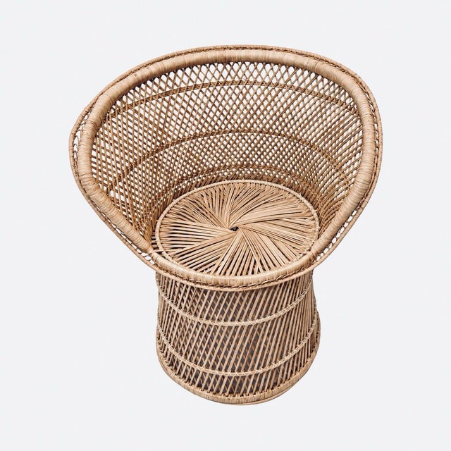 Wood 1970s Bohemian Rattan Peacock Style Barrel Chair With Pedestal Base For Sale - Image 7 of 8