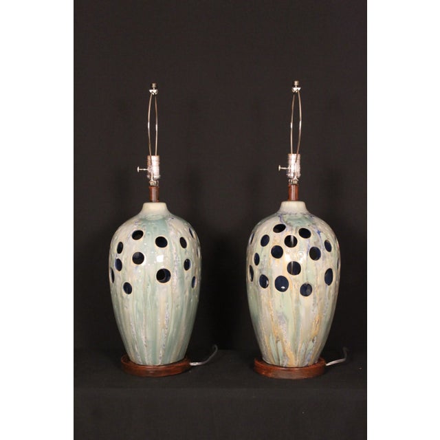 Light Green Pair of Mid 20th Century Desiree Stentoj Influence Lamps For Sale - Image 8 of 13