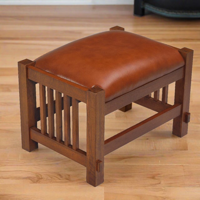 Mission Spindle Stool - Quarter Sawn Oak & Leather - Micheal Cherry For Sale - Image 12 of 13