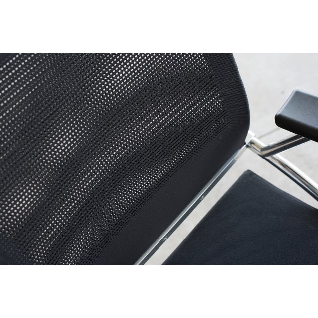 Technical Chromed Steel Desk Armchairs with Black Upholstery, 1980s, Set of 8 For Sale - Image 13 of 17