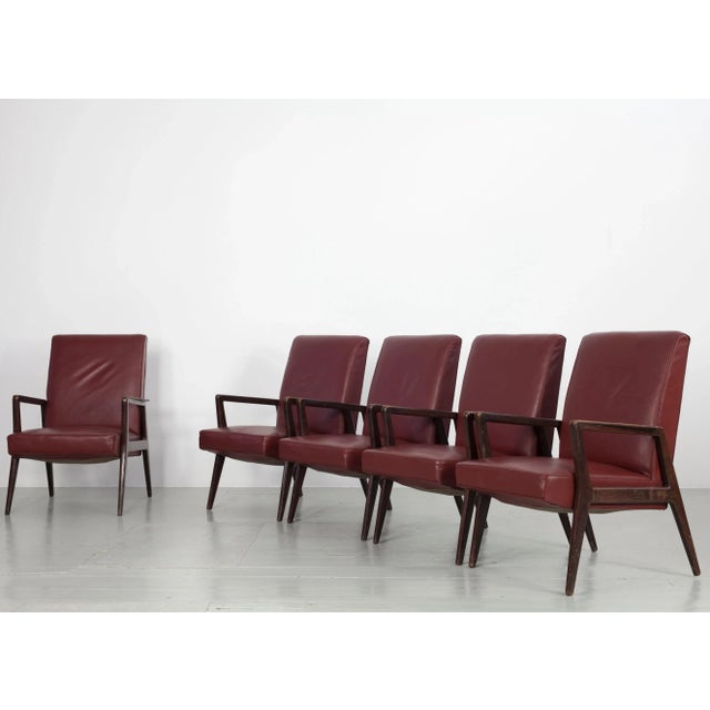 Dark Red Leatherette Armchairs, Italy, 1960s, Set of 5 For Sale - Image 12 of 18