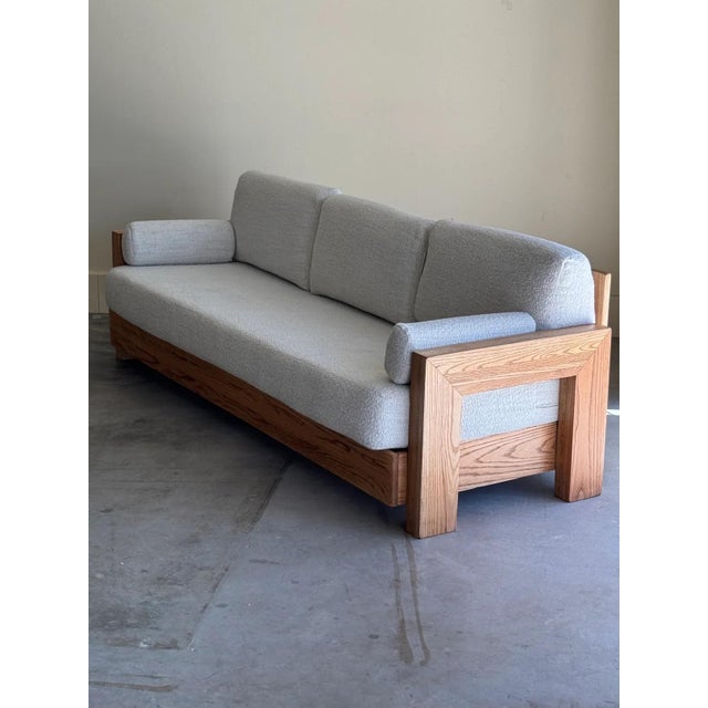 Sculptural Oak Sofa With Boucle Upholstery by Howard Furniture 1950s For Sale In Tampa - Image 6 of 10