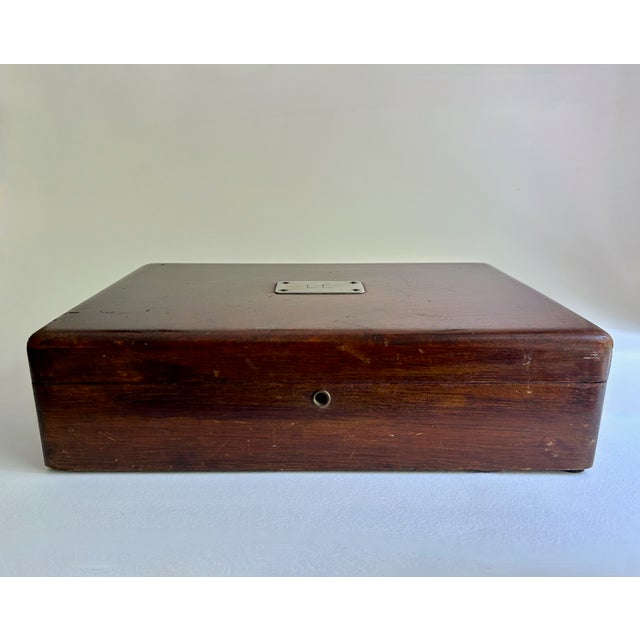 Antique White Glass Lined Mahogany Tobacco, Cigar Humidor Box. Keepsakes. Jewelry. Featuring a rimmed, lidded, rectangular...