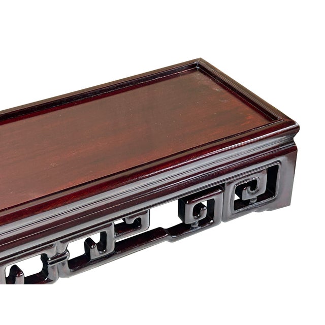 Wood Dark Brown Stained Oriental Geometric Rectangular Display Table Stand For Sale - Image 7 of 12