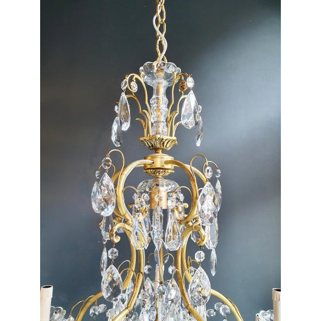 1930s 1930s Art Nouveau Style Brass Crystal Chandelier For Sale - Image 5 of 12