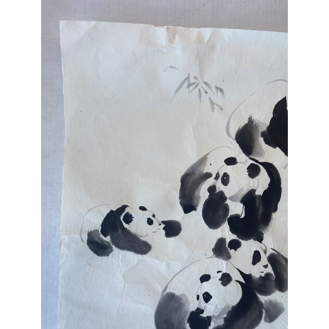 Vintage Chinese Brush Painting of Pandas by j.p. Gaston, Ink on Rice Paper, Signed. For Sale In Seattle - Image 6 of 9