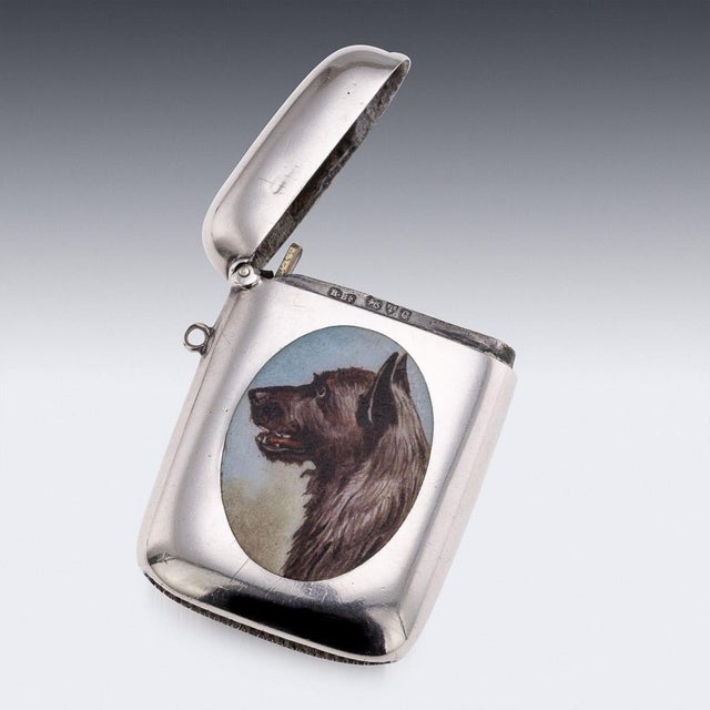 1900 - 1909 Antique 20th Century Edwardian Silver Vesta Case with Enamel Detailing, 1903 For Sale - Image 5 of 12