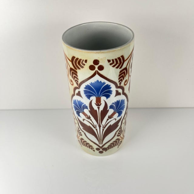 Large Damask Roll Vase, KG Lunéville, 1910-1930 Brown and blue floral motif Dimensions: Diameter: 14 cm Height: 31 cm Good...