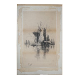 Antique Charles Frederick Mielatz Signed Maritime Sailboat Seascape Etching 28" For Sale