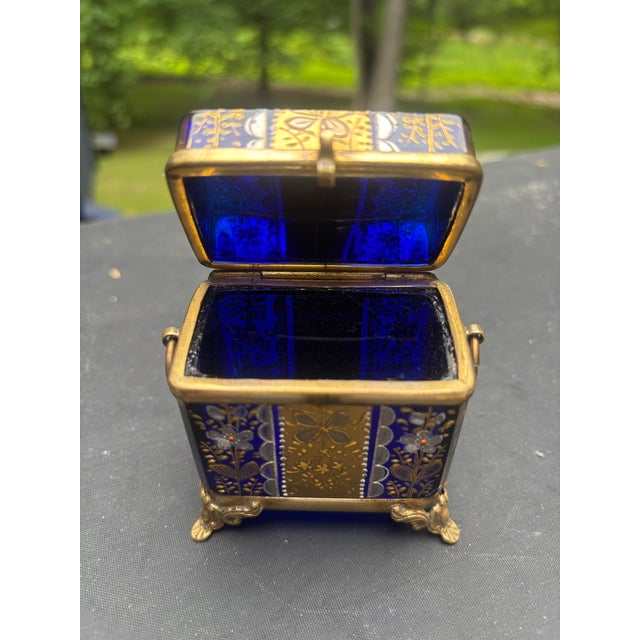 Metal Gilt and Enameled Cobalt Blue Trinket Box For Sale - Image 7 of 9