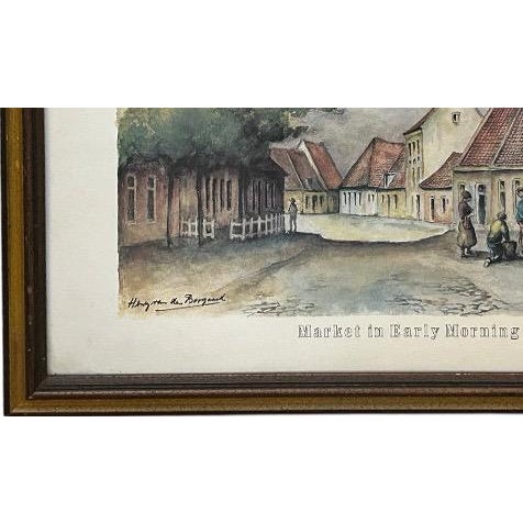 Beige Vintage Framed European Market Street Scene Print by Henry Van Den Bogaard For Sale - Image 8 of 10