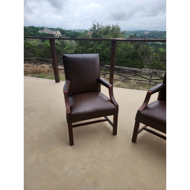 Brown Pair of Classic Leather Armchairs For Sale - Image 8 of 9
