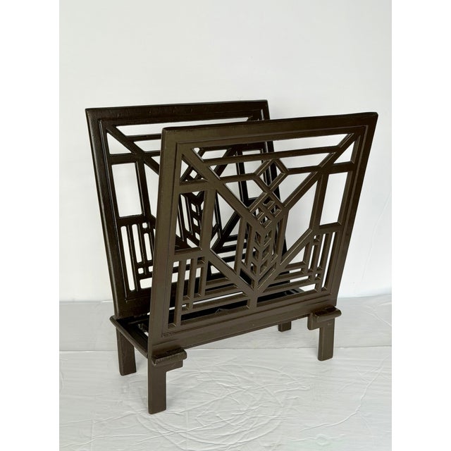 Frank Lloyd Wright Frank Lloyd Wright Lake Geneva Cast Iron Deep Brown Magazine Rack For Sale - Image 4 of 8