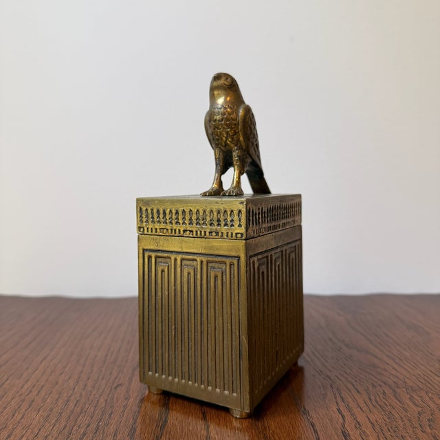 Metal Mid 20th Century Egyptian Brass Box With Falcon For Sale - Image 7 of 11