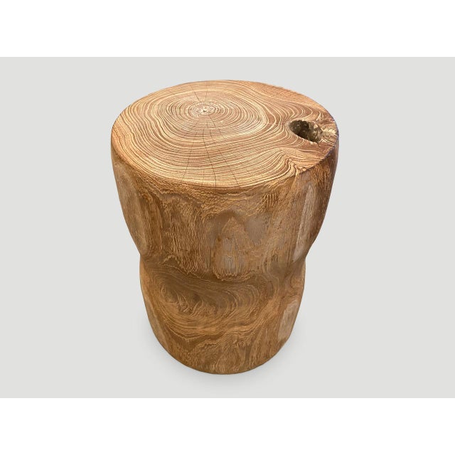 Andrianna Shamaris Hand Carved Teak Wood Side Table or Stool For Sale - Image 12 of 18