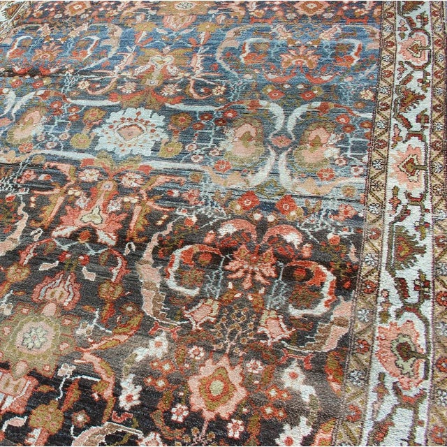 Textile Antique Persian Hamedan Rug With All-Over Geometric Design in Blue, Brown Field For Sale - Image 7 of 13