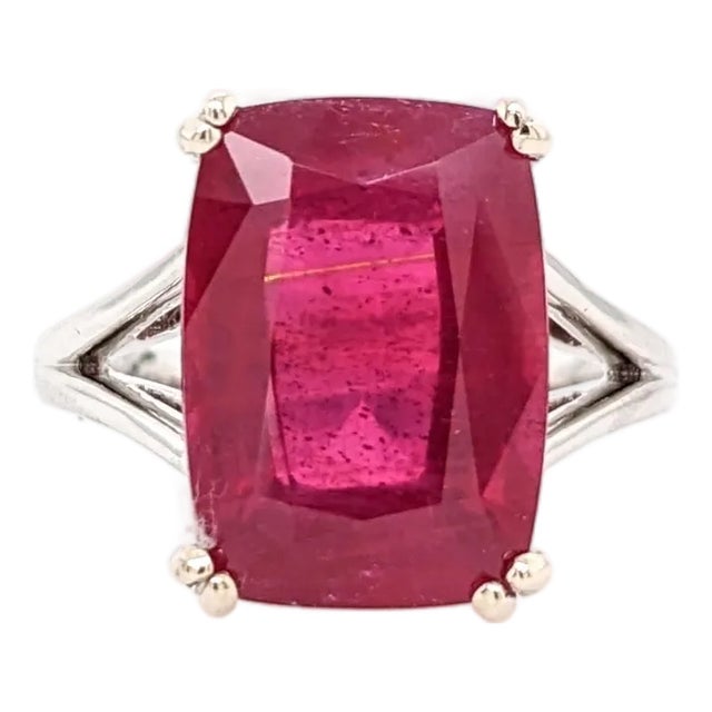 9.3ct Red Ruby Ring in Solid 14k White Gold | Cu 14x10mm | Solitaire Ring, Size 6.75 For Sale