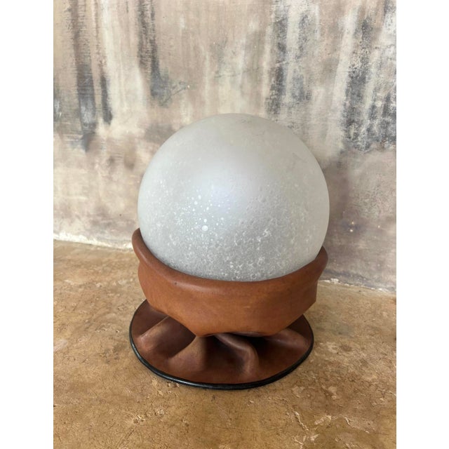 1970s Table Lamp in Leather and Frosted Glass from Nova Tecno, Italy, 1970s For Sale - Image 5 of 9