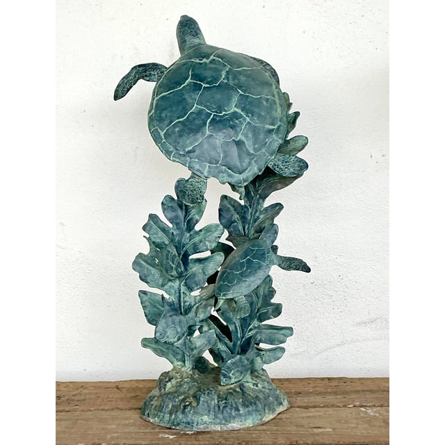 Vintage Verdigris Cast Aluminum Sea Turtle Sculpture For Sale - Image 4 of 12