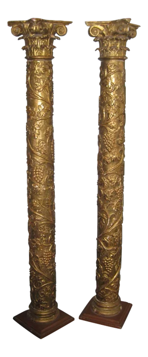 18th Century Antique Giltwood Columns - a Pair
