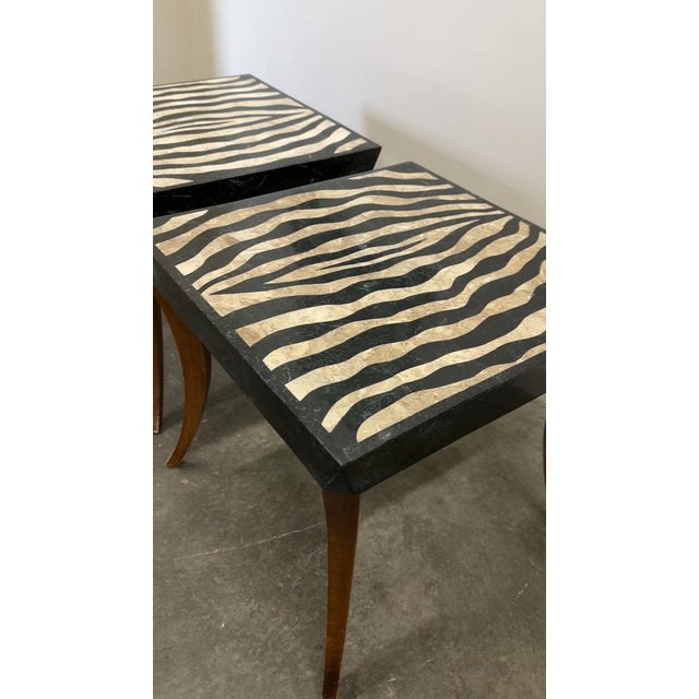 Italian Zebra Inlaid Tessellated Stone Tables with Refined Curv, Set of 2 For Sale - Image 15 of 16